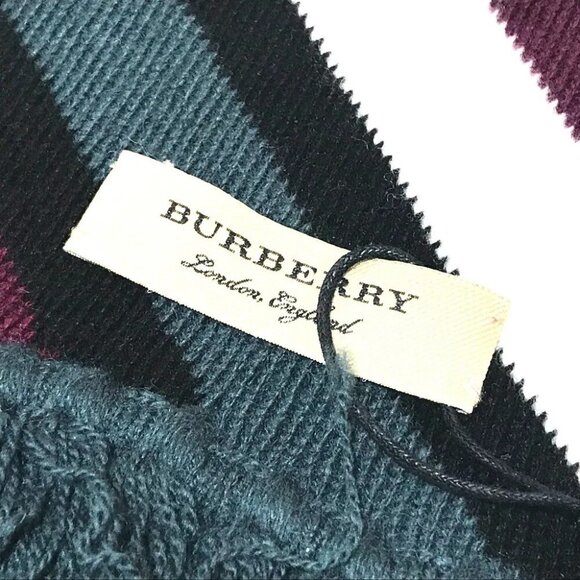 UNUSED BURBERRY 4075353 Tri-tone Striped Scarf Green x Multicolore - Picture 5 of 7